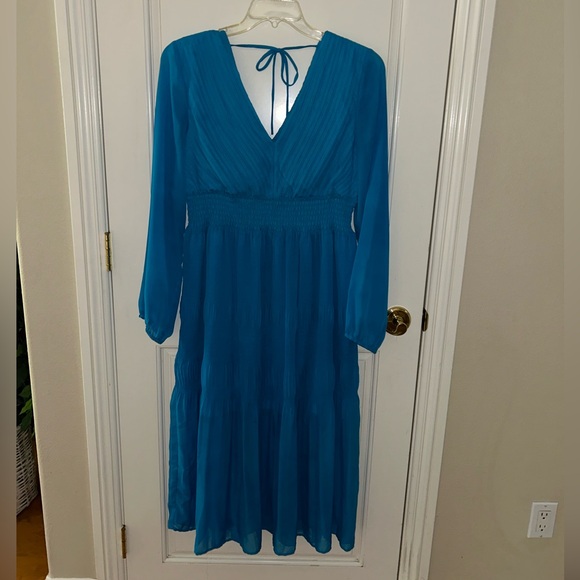 Steve Madden Nylah Dress with Long Mesh Sleeves in Aruba Blue Size Large - Picture 3 of 11